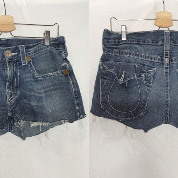 True Religion Pants - True Religion Ricky Cutoff Jeans Denim Micro Shorts Low Rise Flap Pocket Y2K 32
